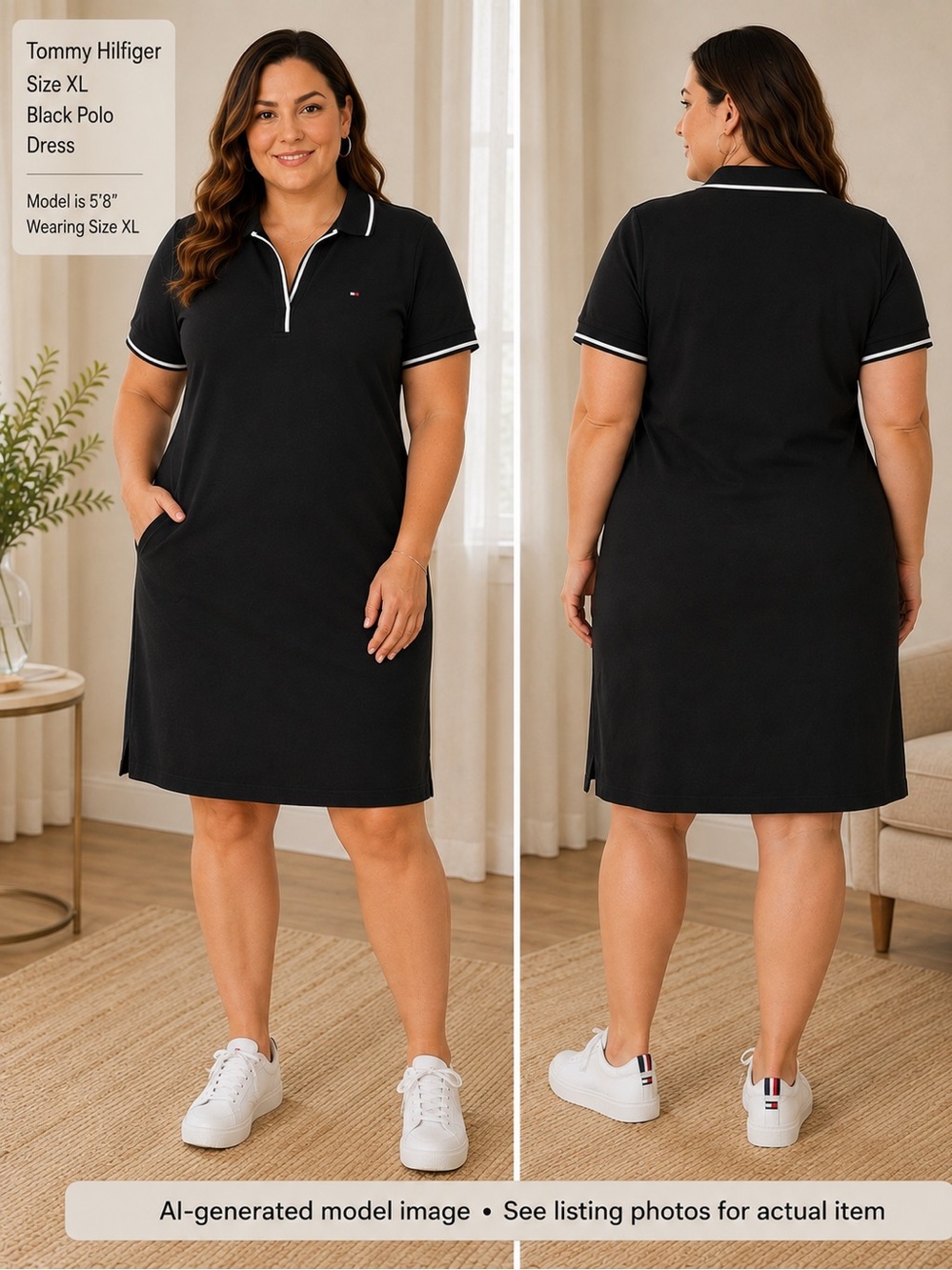 Tommy Hilfiger XL Black Polo Dress White Trim Logo